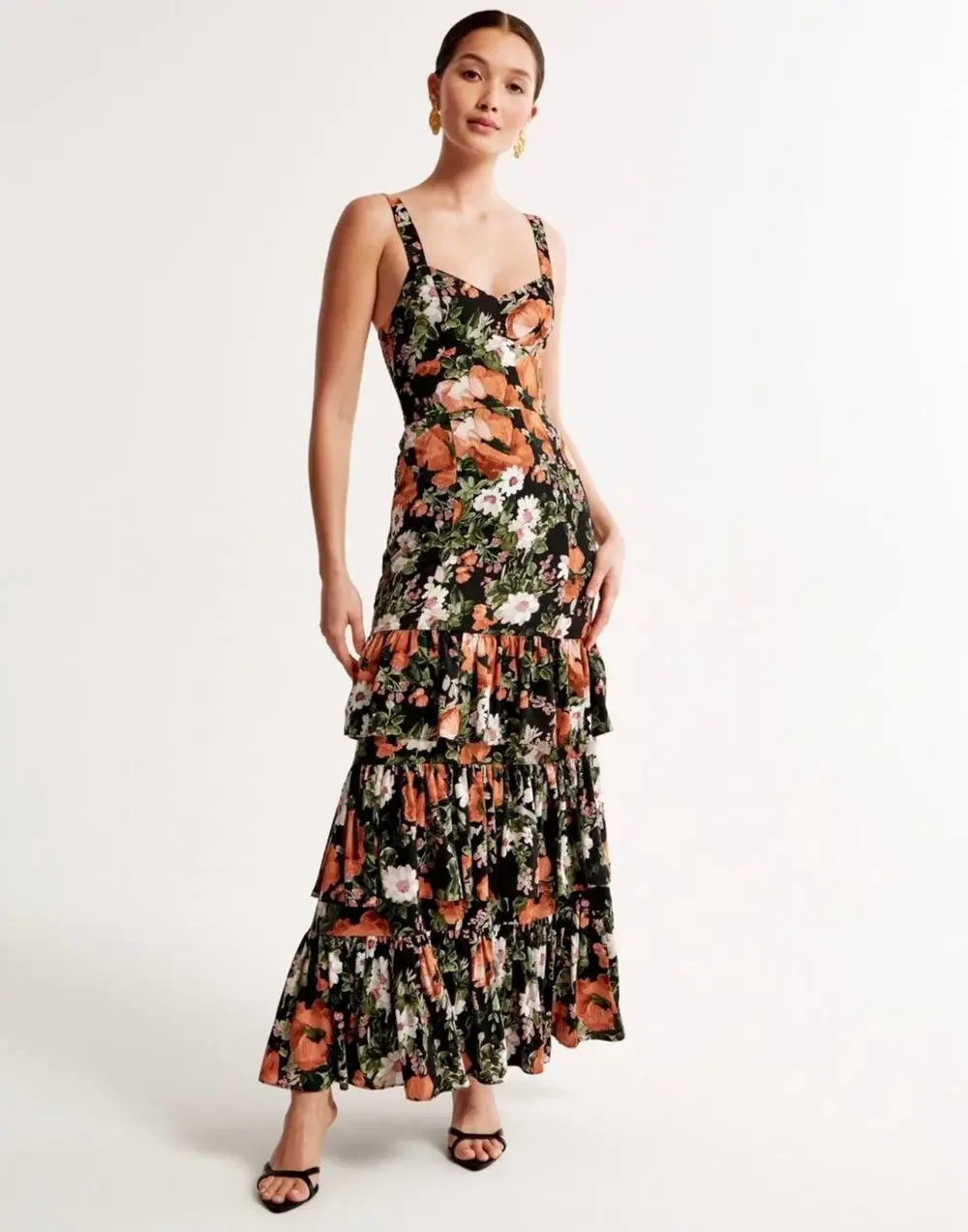Abercrombie & Fitch Ruffle Tiered Floral Maxi Dress Black Size XS